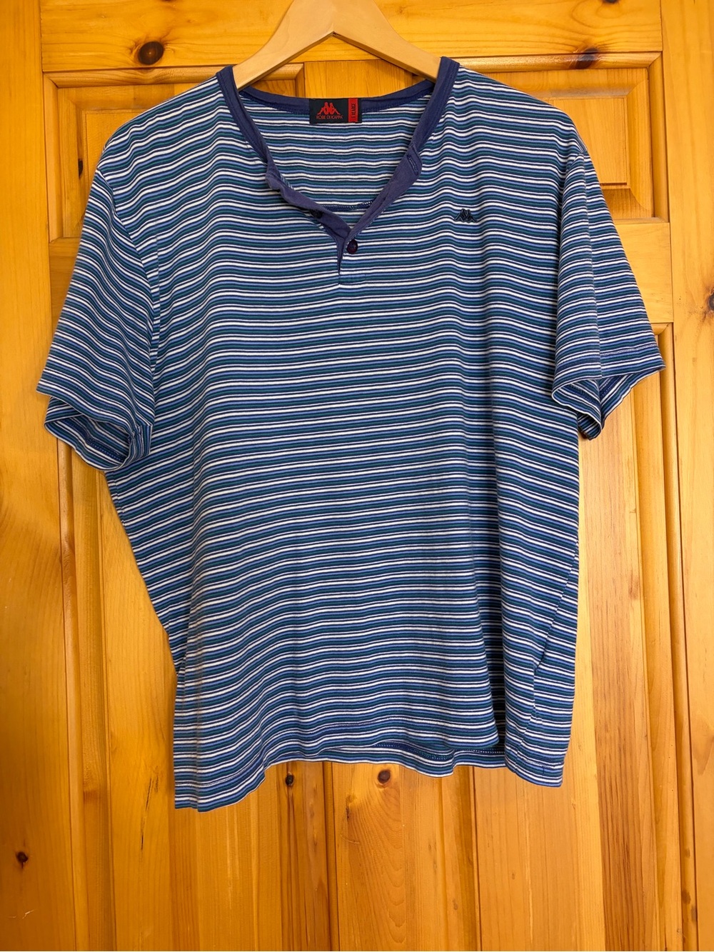Kappa Men’s Blue and White Striped Short Sleeve Henley